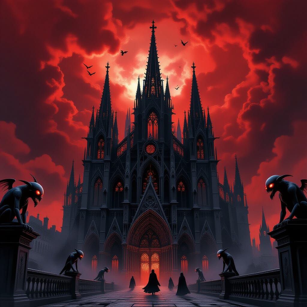 Gothic Cathedral of Bones Under a Stormy Sky