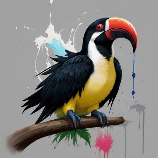Toco Toucan Eating Berries in Graffiti Art Style
