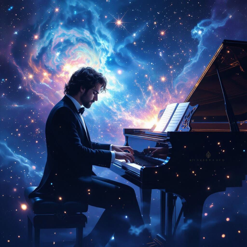 Spectral Composer Plays Cosmic Piano in Ethereal Light