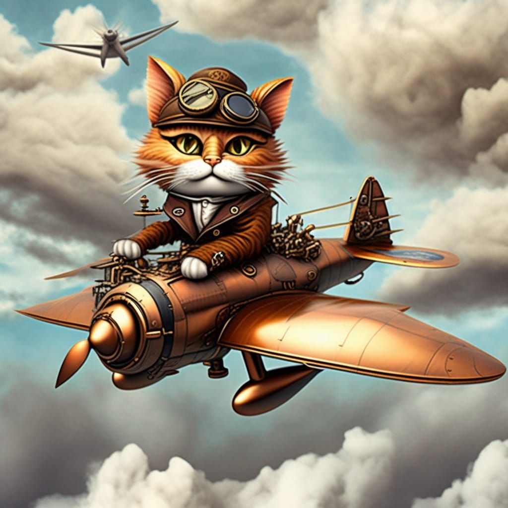 Steampunk Cat Aviator in British Fighter Plane
