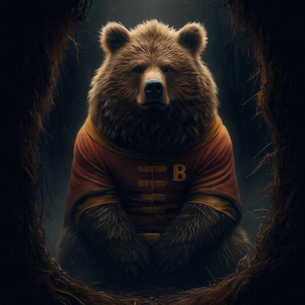 Obese Bears as Batman and Robin Rising from Dark