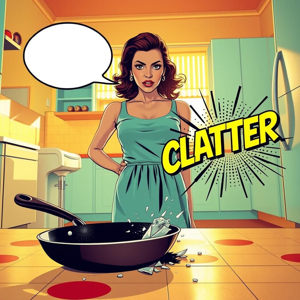 Retro Kitchen Clatter: Comic Book Style Scene