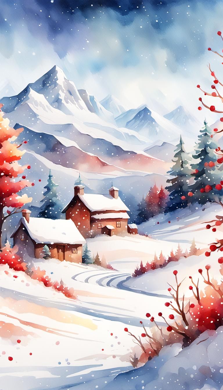 Serene Winter Landscape with Music Notes