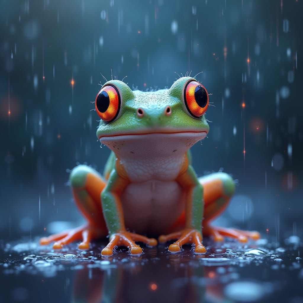 Cosmic Frog on Dewdrop in Astral Illustration