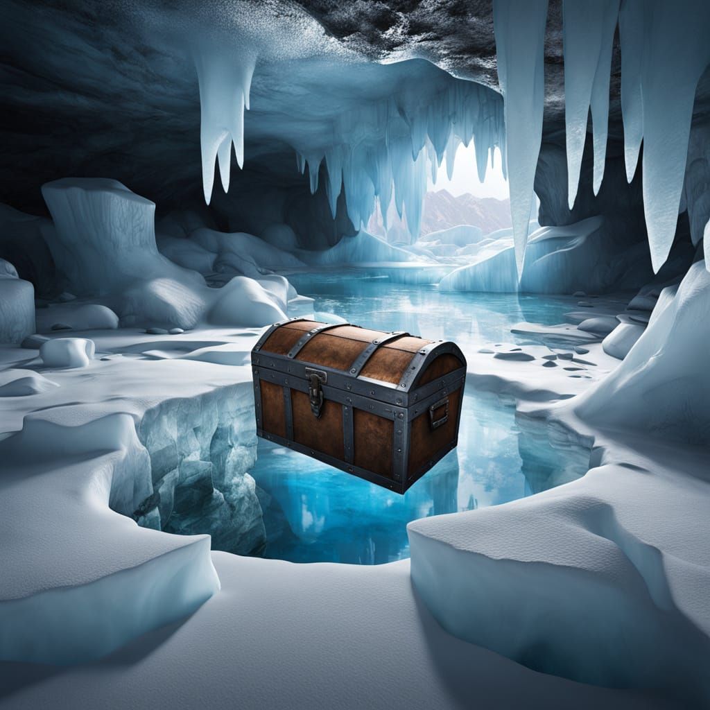 Frozen Treasure Chest in Glacial Ice Cave