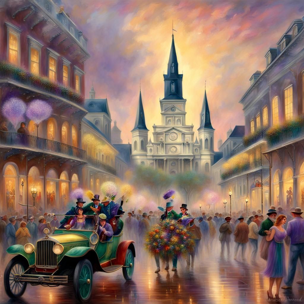 Mardi Gras Parade in Jackson Square, Photorealistic