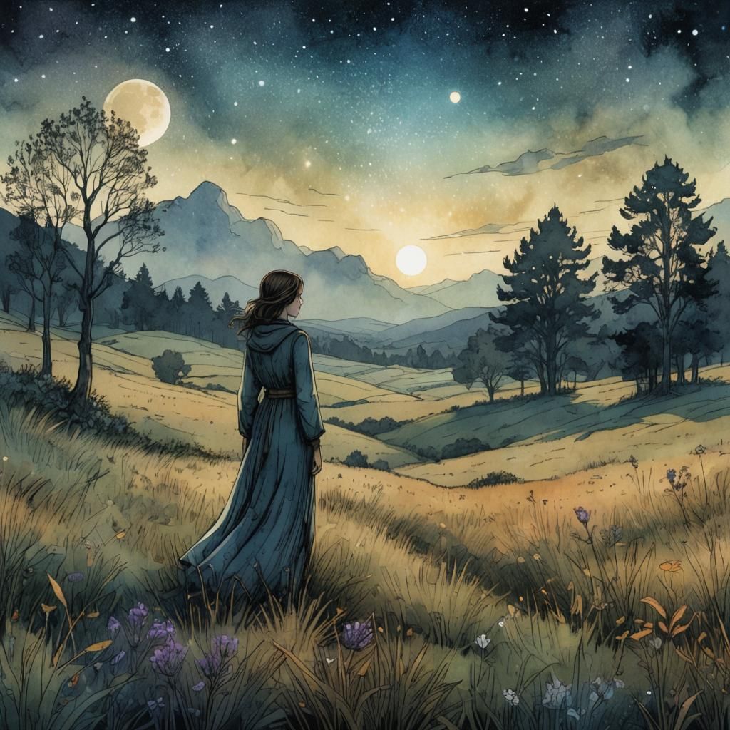 Amon Sûl Meadow in Vintage Watercolour Style