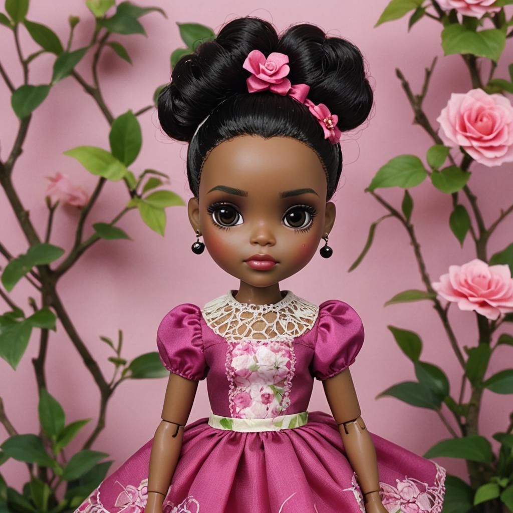 African American Blythe Doll in Fuchsia Dress