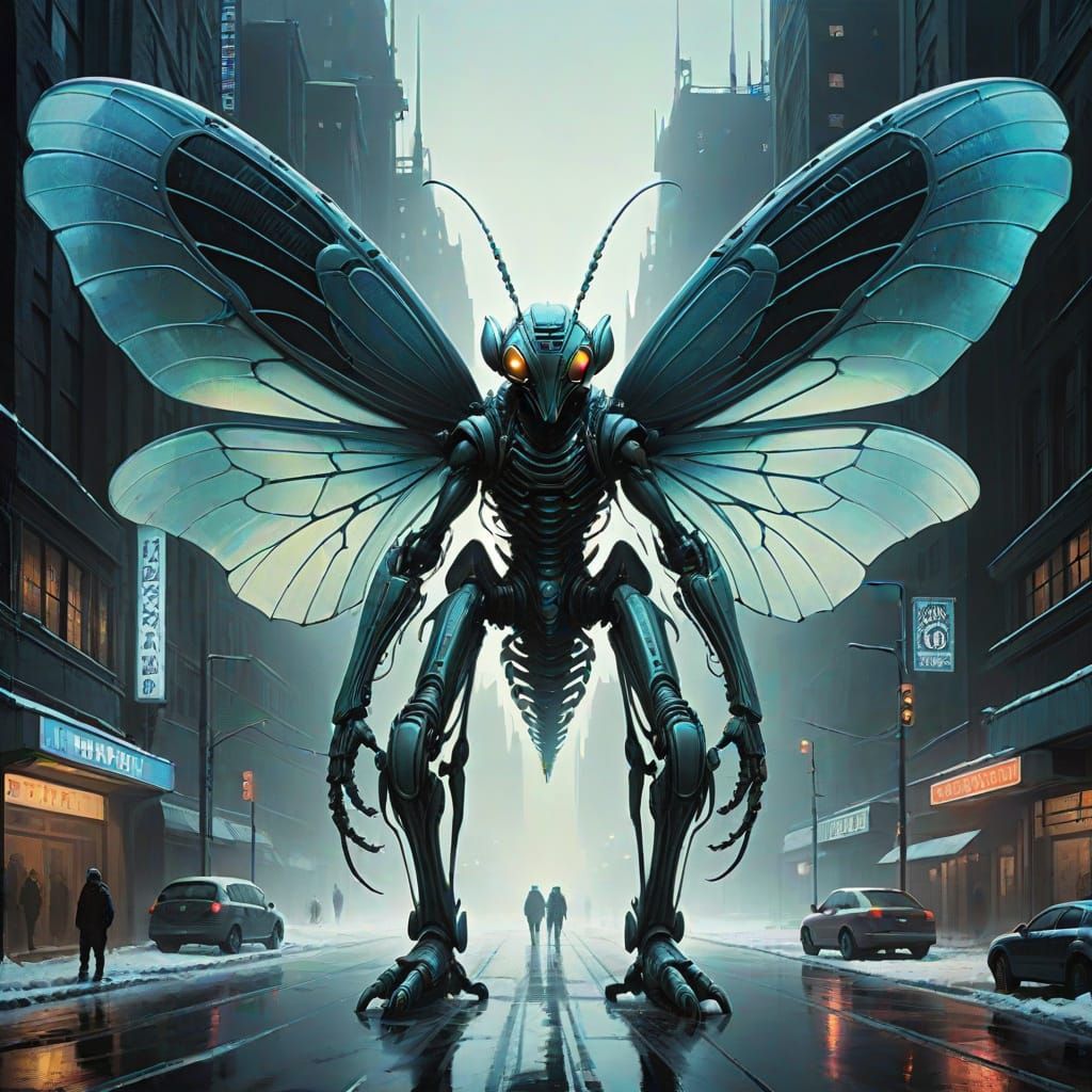 Ethereal, Biomechanical Alien in a Dark, Mystical Realm