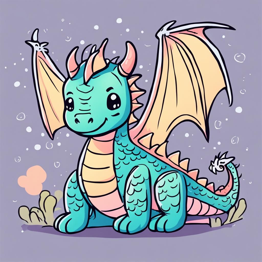 Cute Dragon Doodle in Pastel Colors