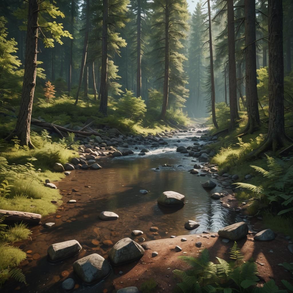 Hyperrealistic American Forest River in Unreal Engine
