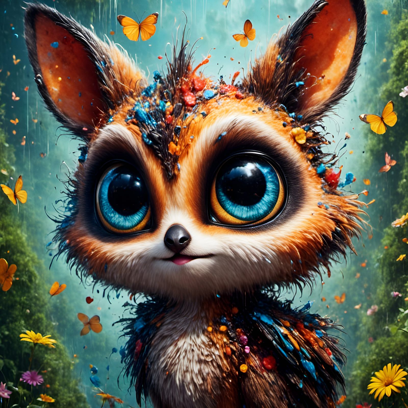 Adorable Big-Eyed Animal Portrait in Graffiti Style