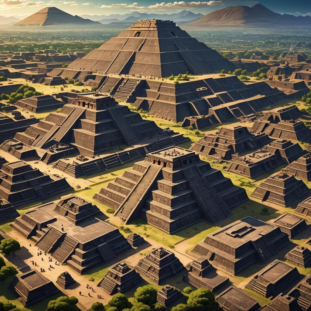 Mesoamerican Cityscape with Anime Cel-Shaded Style