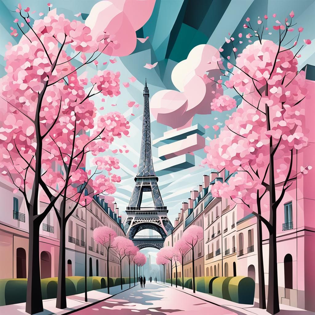 Cubist Paris Dreamscape in Springtime