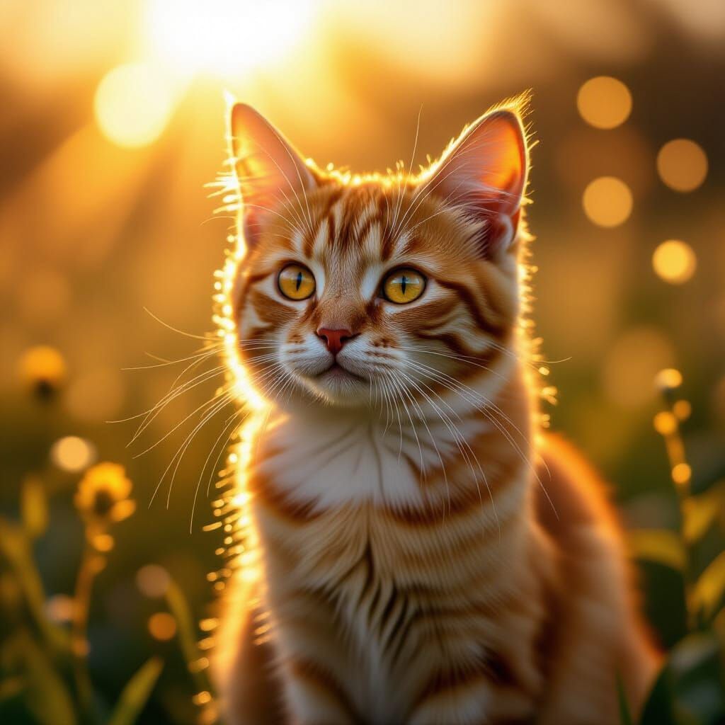 Cat Made of Sun Glare in Dreamy Style