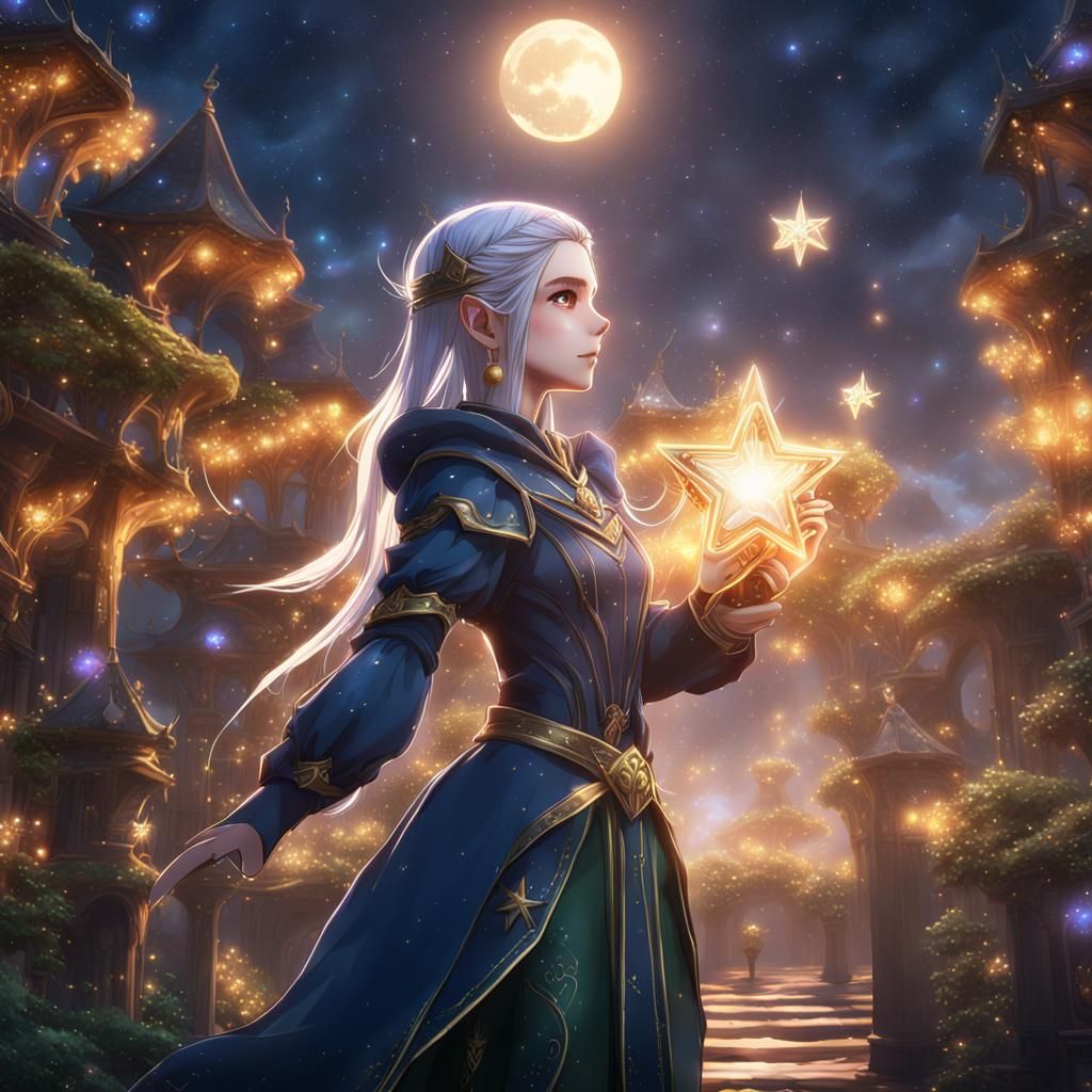 Anime Elf Girl in Starry Fantasy Art