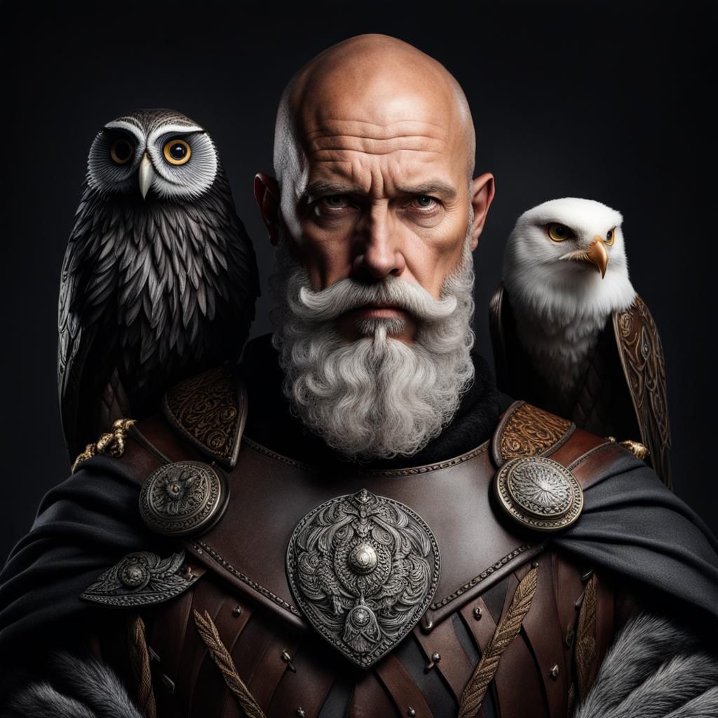 Hyperrealistic Viking with Owl Portrait