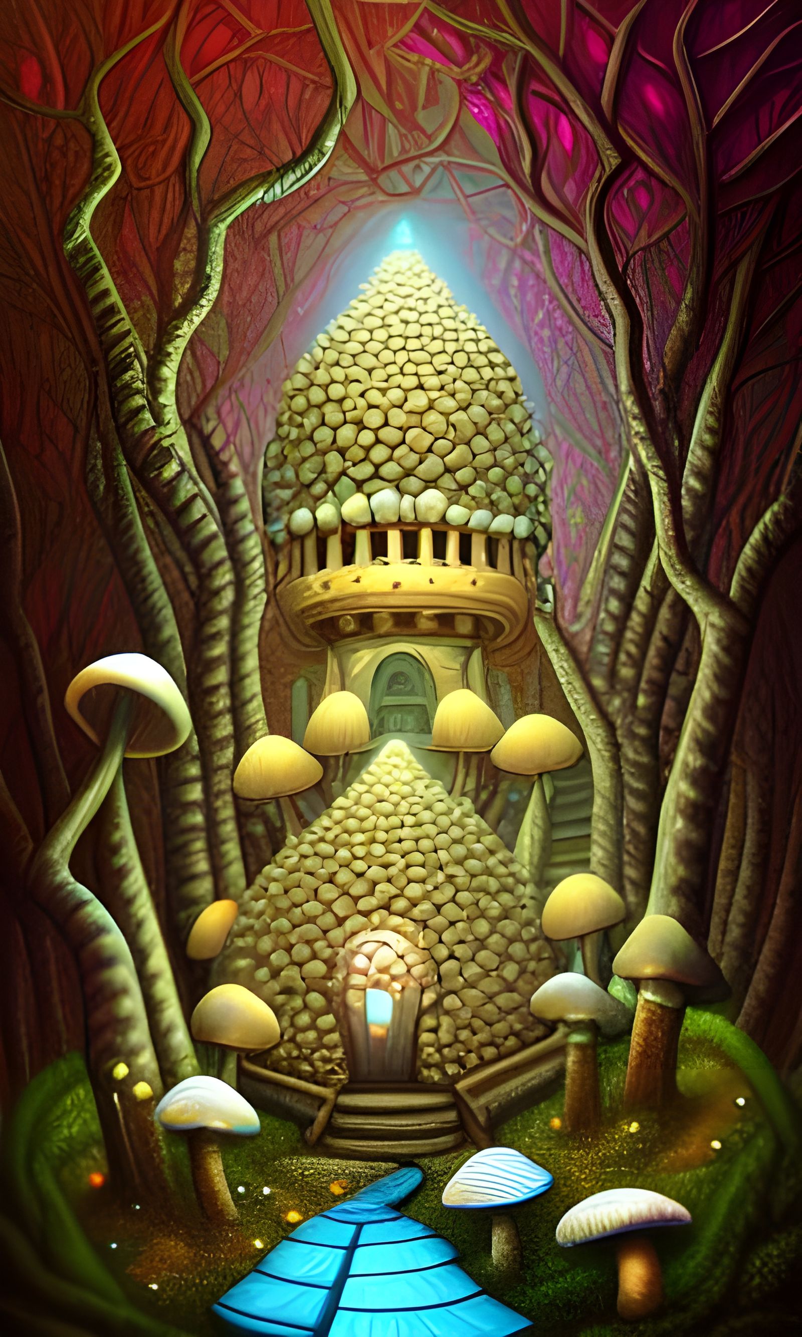 Evil Mushroom Castle in a Surreal Forest