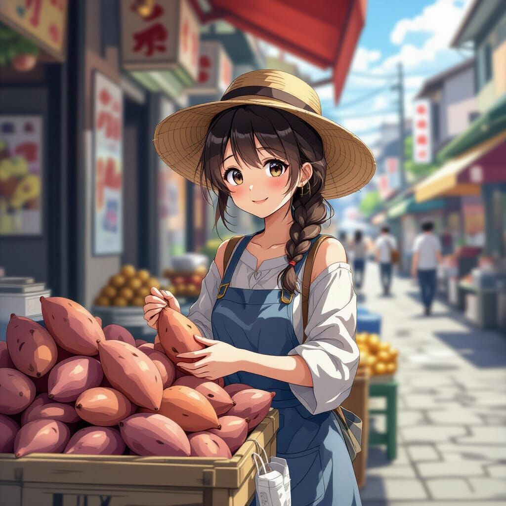 Anime Street Vendor Selling Sweet Potatoes