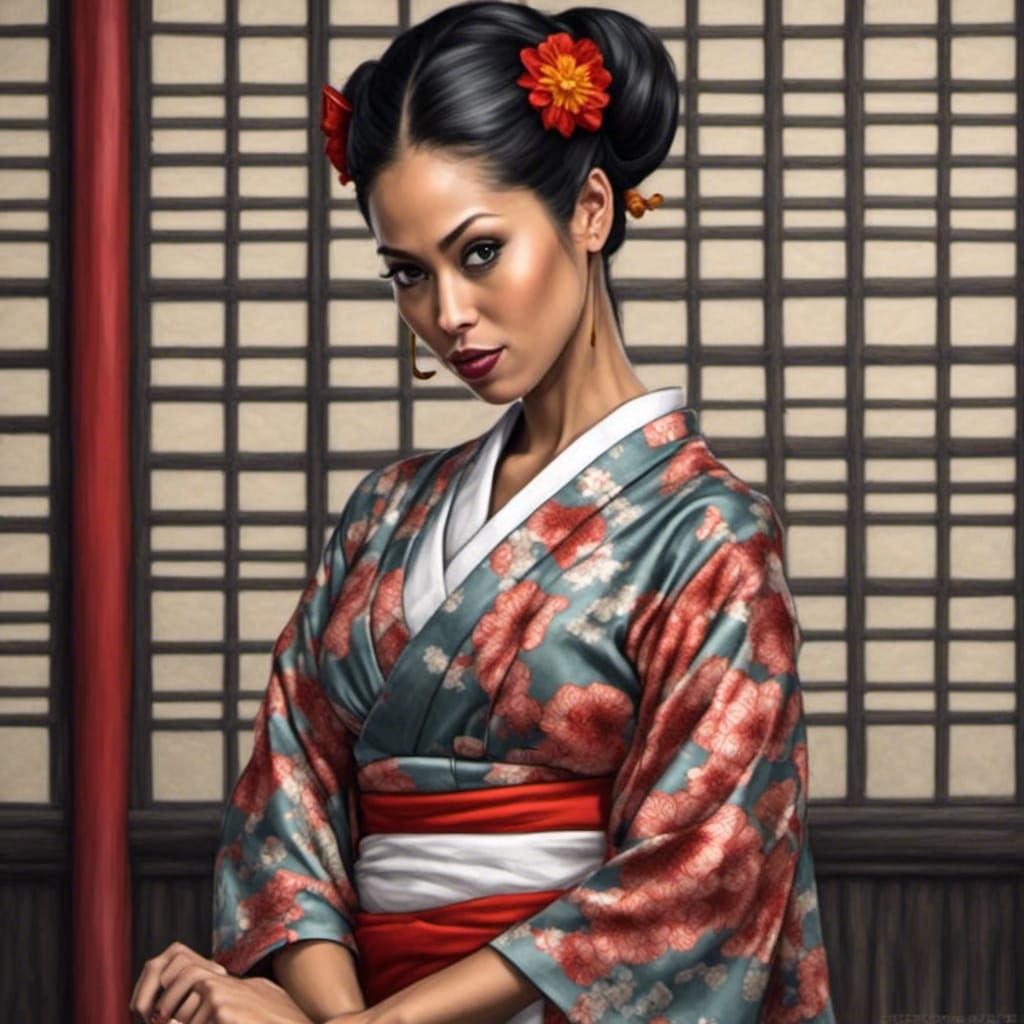Elegant Geisha in Bruce Timm Art Style