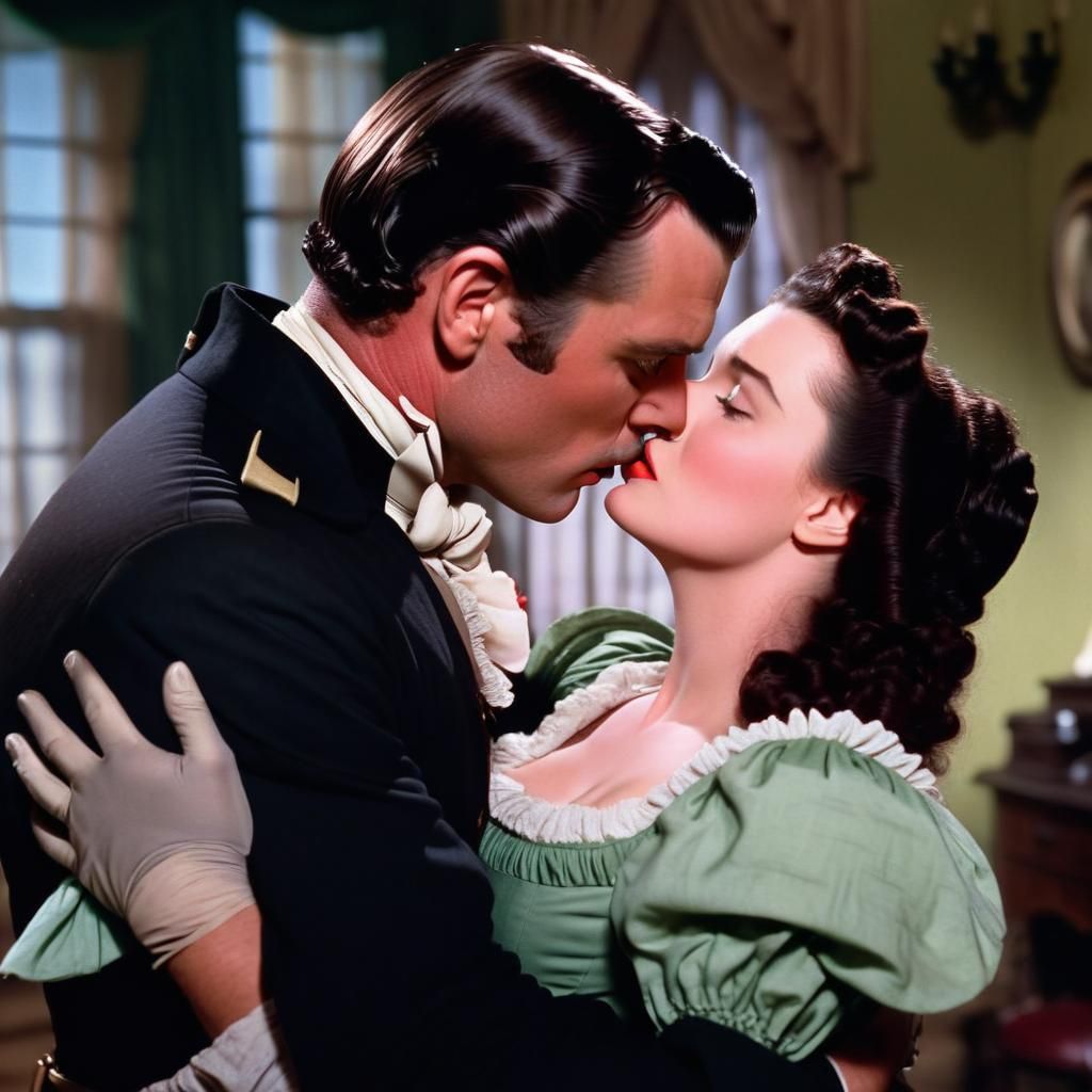 Rhett Butler and Scarlett O'Hara Kiss