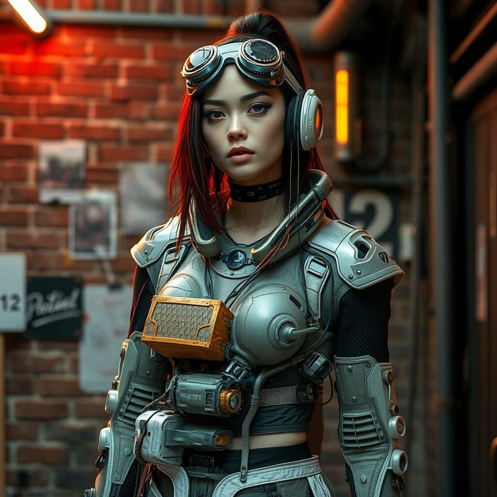 Futuristic Model in Cyberpunk Style Outfit