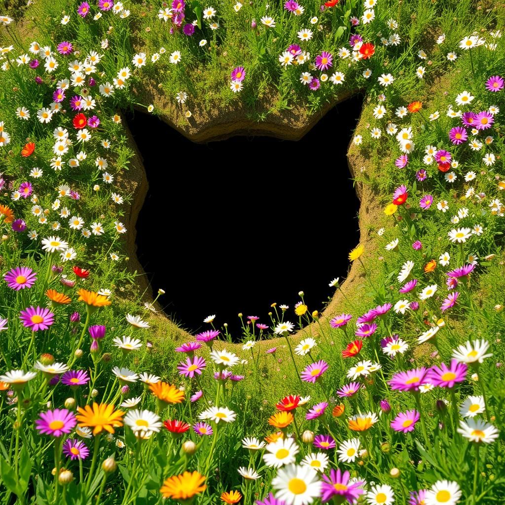 Cat-Shaped Black Hole in Sunny Flower Meadow