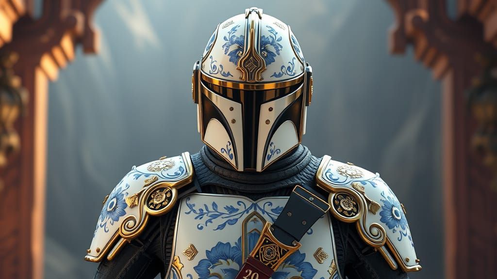 Mandalorian Warrior in Ornate Porcelain Armor