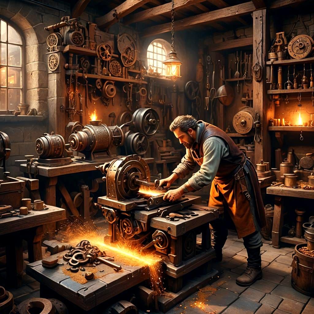 Olden Days Scene with Grinding Machine