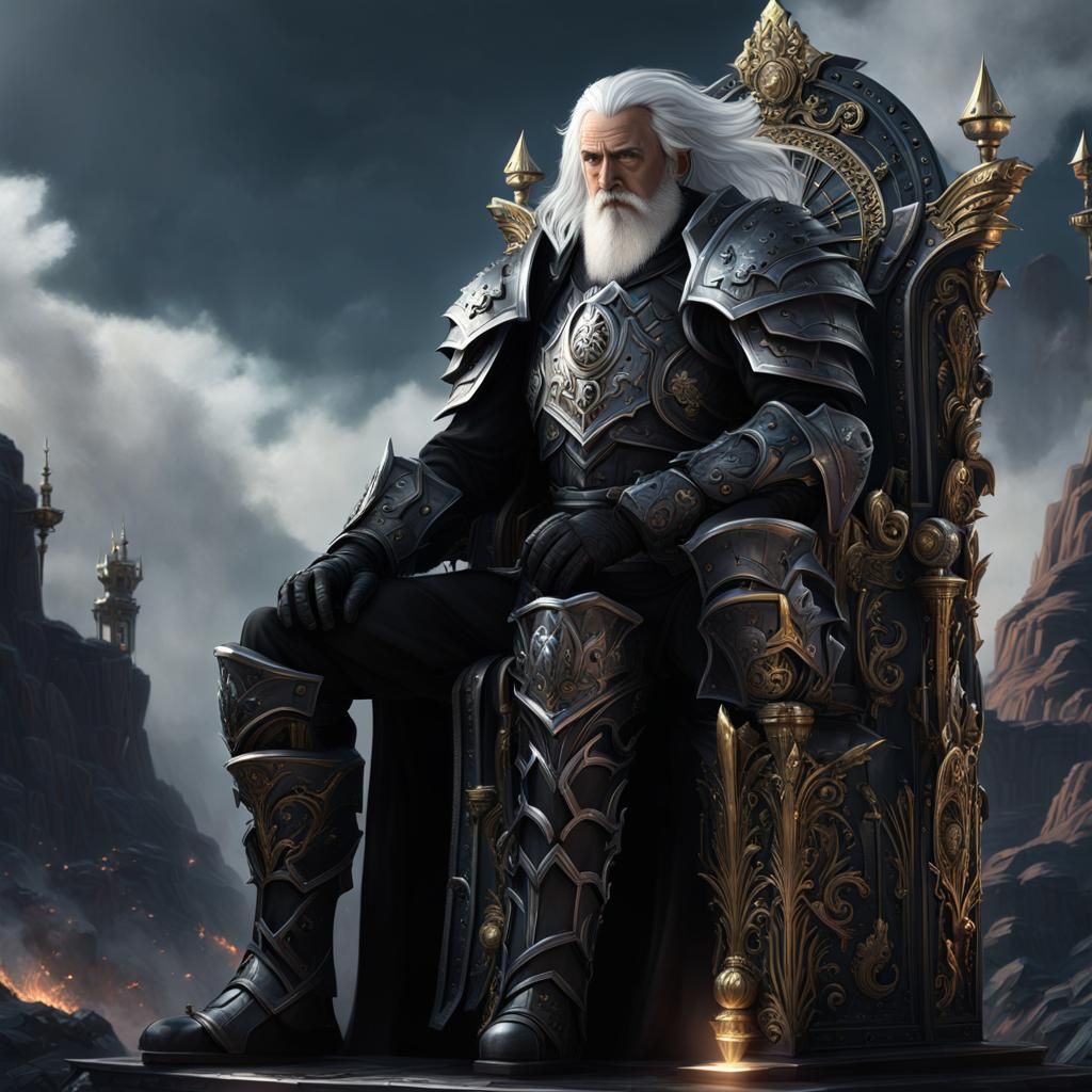 Armored Clockwork Man on Obsidian Throne