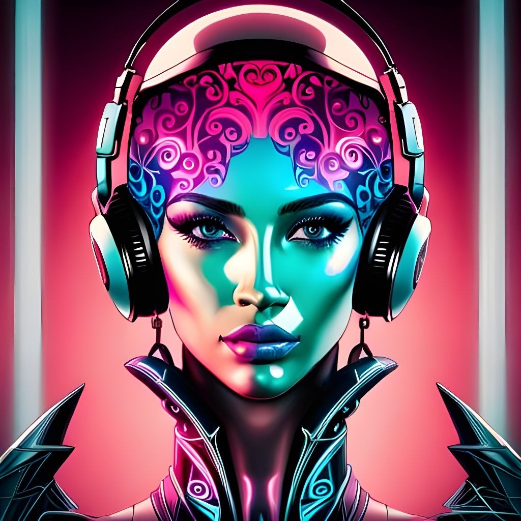 Cyber Techno DJ in Neon Chrome Style