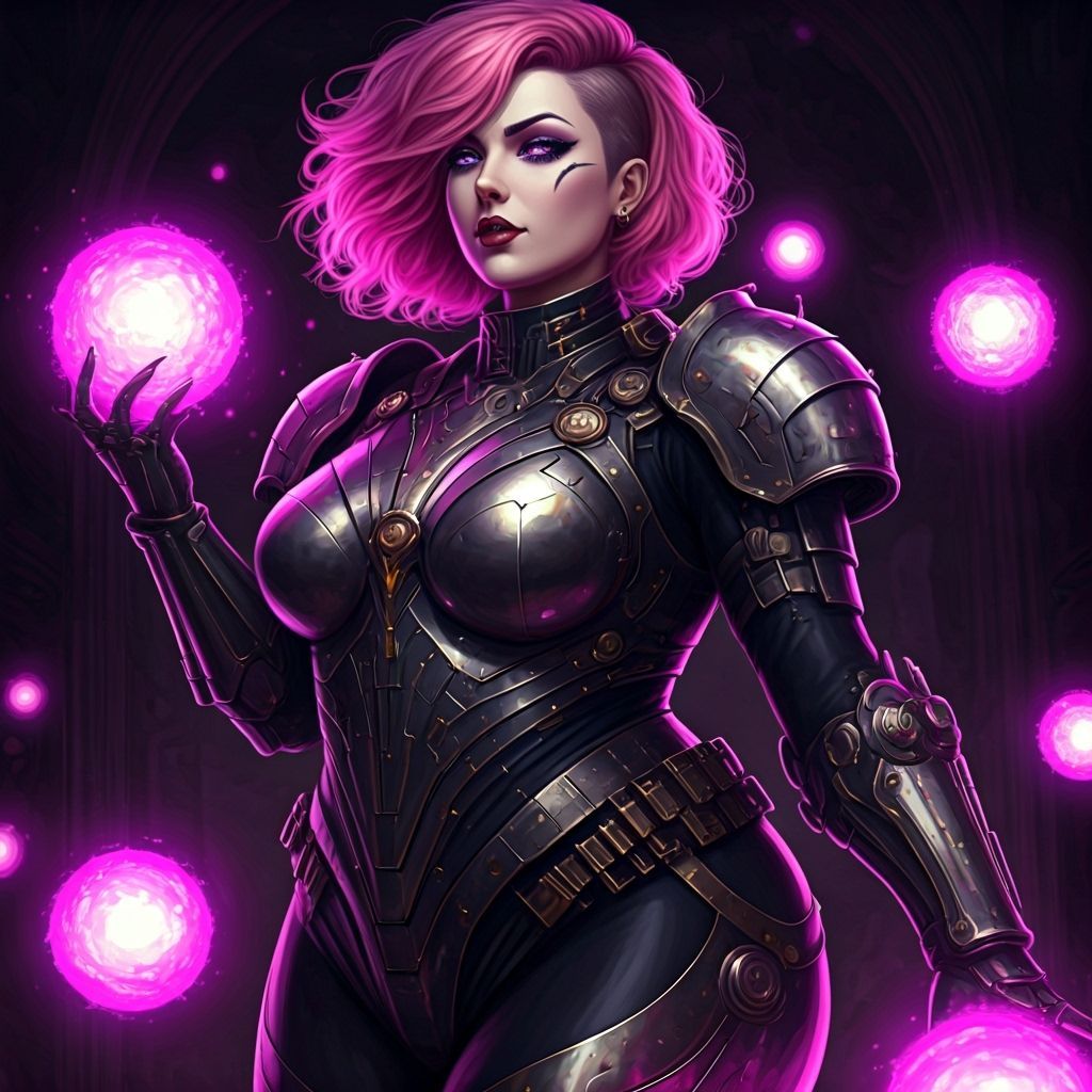 Glamorous Goth Sorceress Posing with Violet Energy