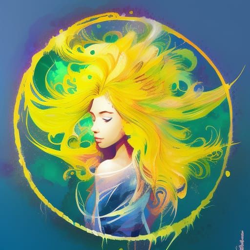 Hispanic Girl with Yellow Hair: Gouache and Watercolor Art