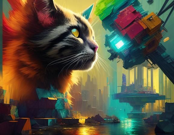 Cat at Pizza Hut in Origami Papercraft Style