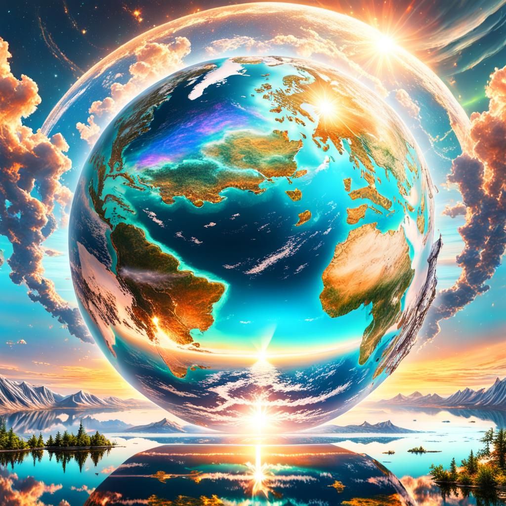 Holographic Earth in Sky: Hyperdetailed Digital Art