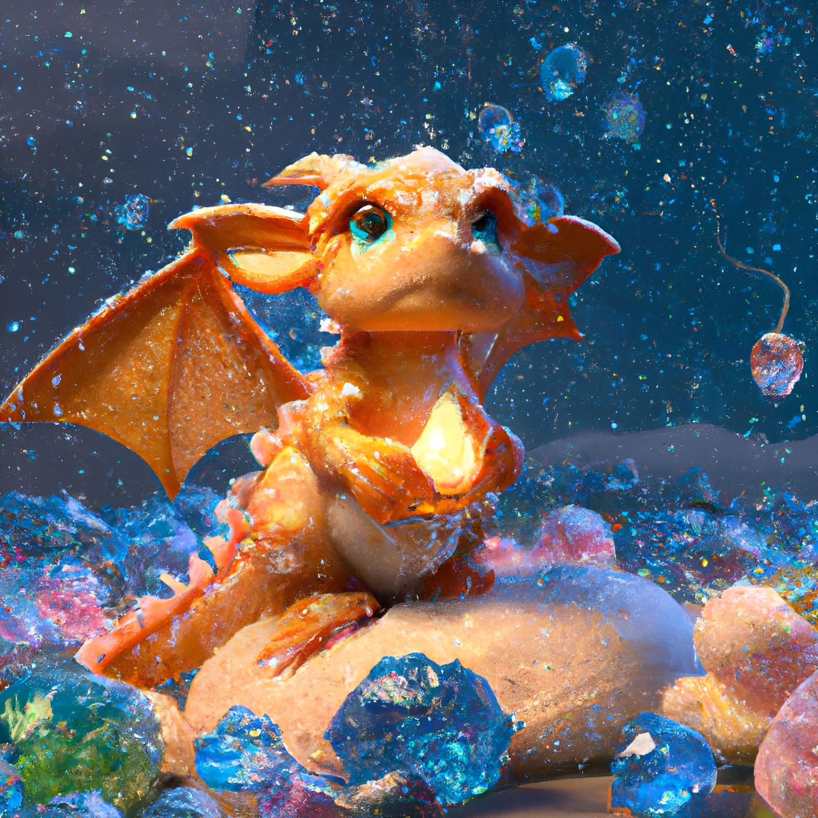 Cute Baby Fire Dragon in Crystalline Candy Land
