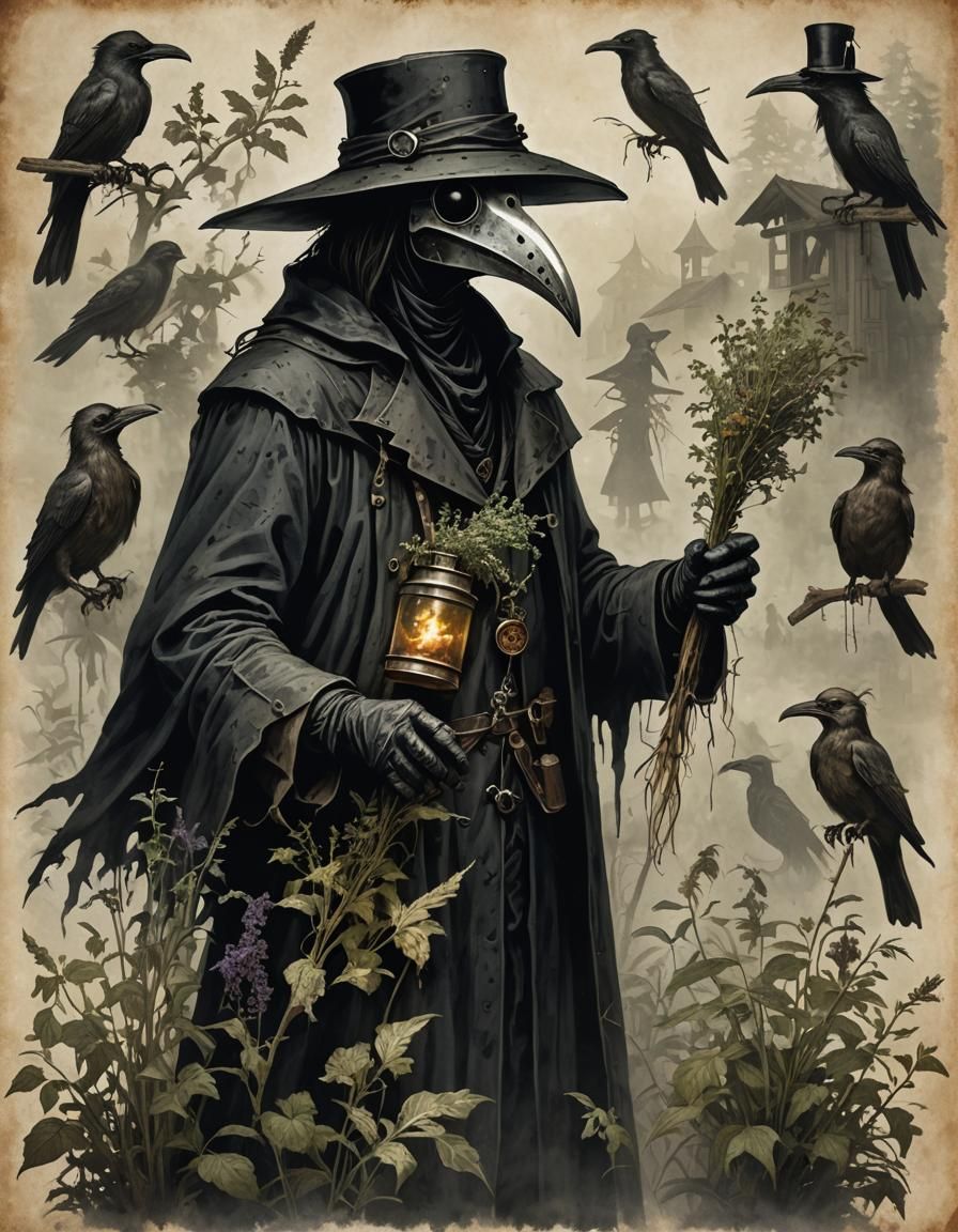Sinister Gothic Plague Doctor in Fog