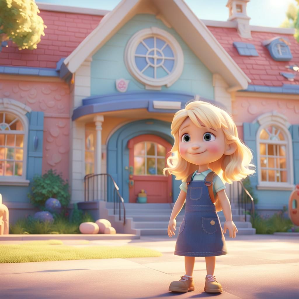 Little Girl at Preschool in Disney Pixar Style