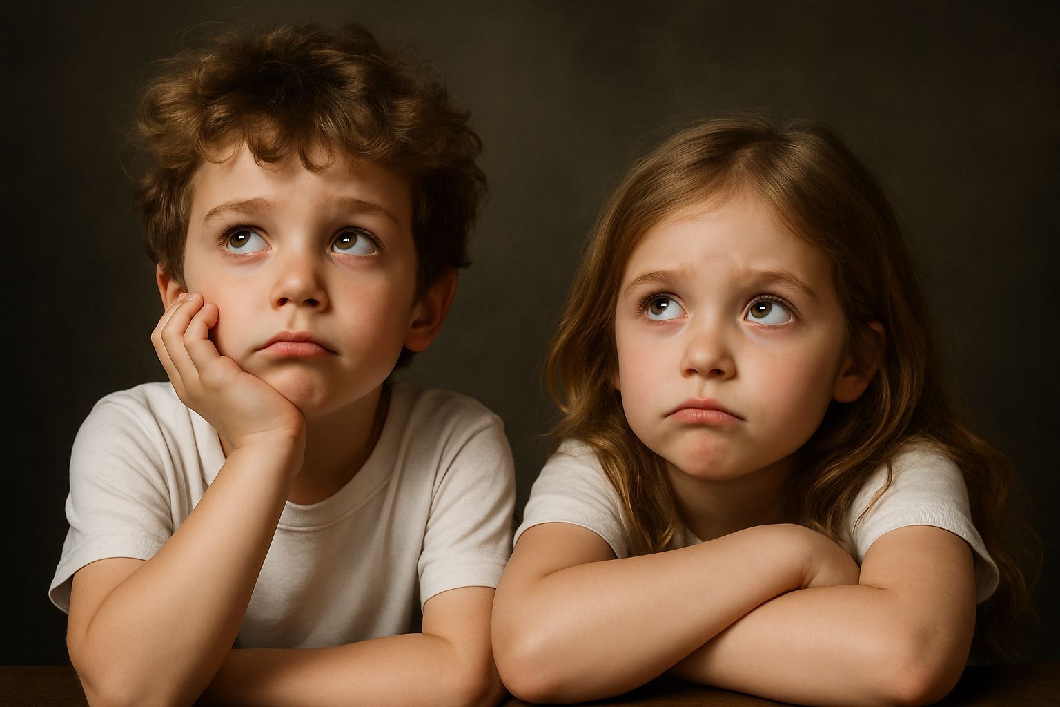 Hyperrealistic Angels: Cute Children Bored in Fashion Photo