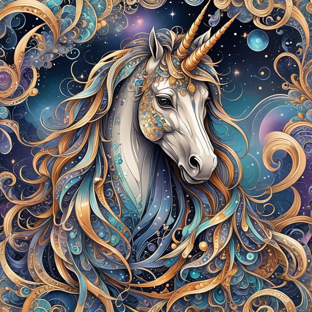 Galaxy Unicorn in Abstract Fractal Style