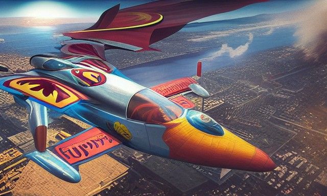 Flying Superhero in Retro Solarpunk Poster Art