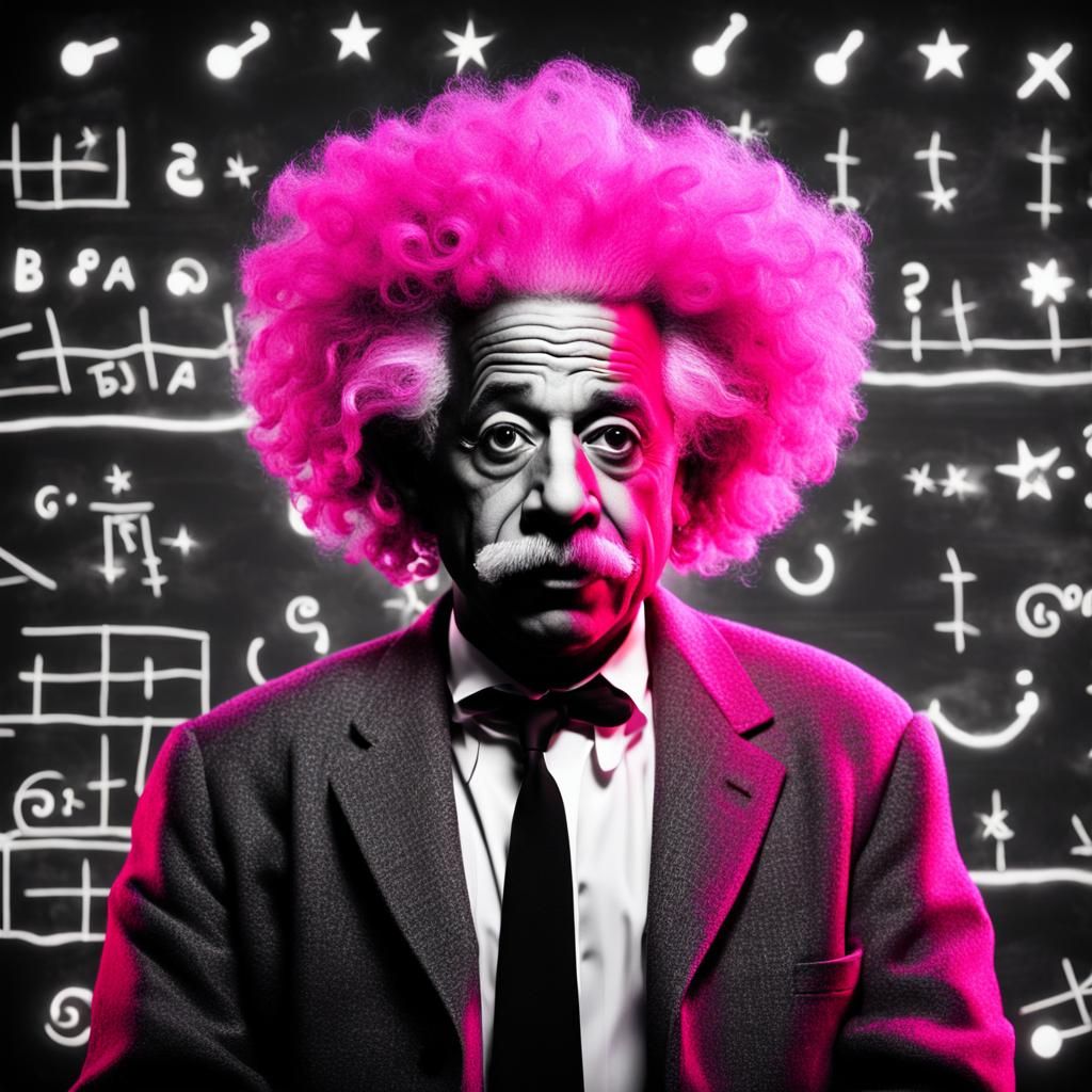 Einstein Portrait with Glowing Pink Hair
