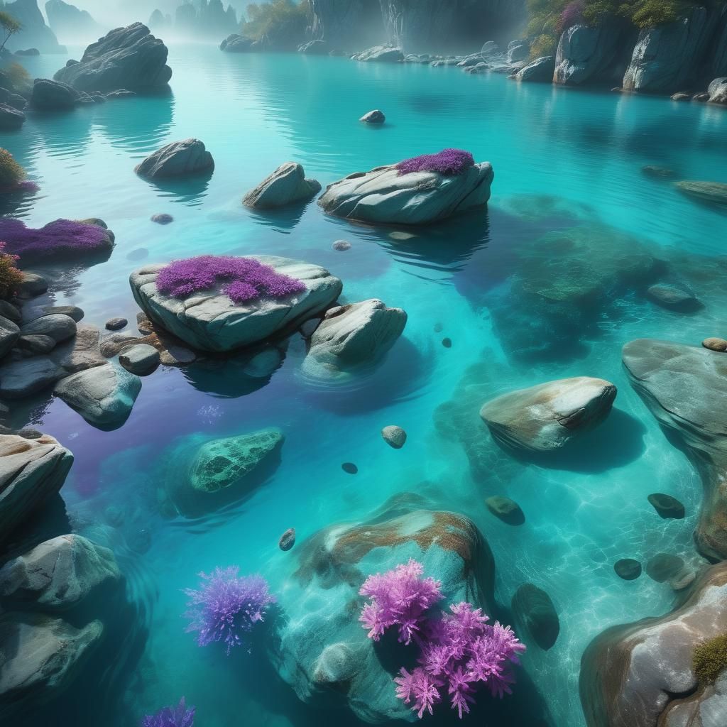 Rocks Dropping into Turquoise Water: Matte Painting