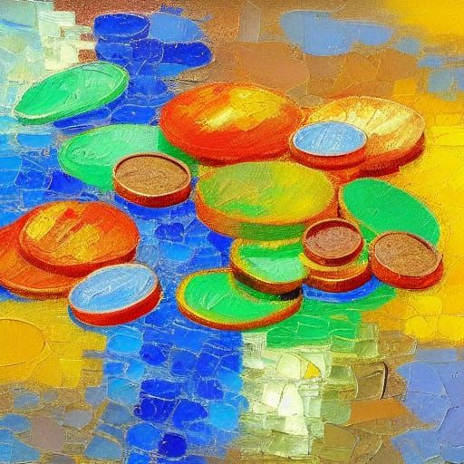 Expressionist Coins in Impasto Oil Painting