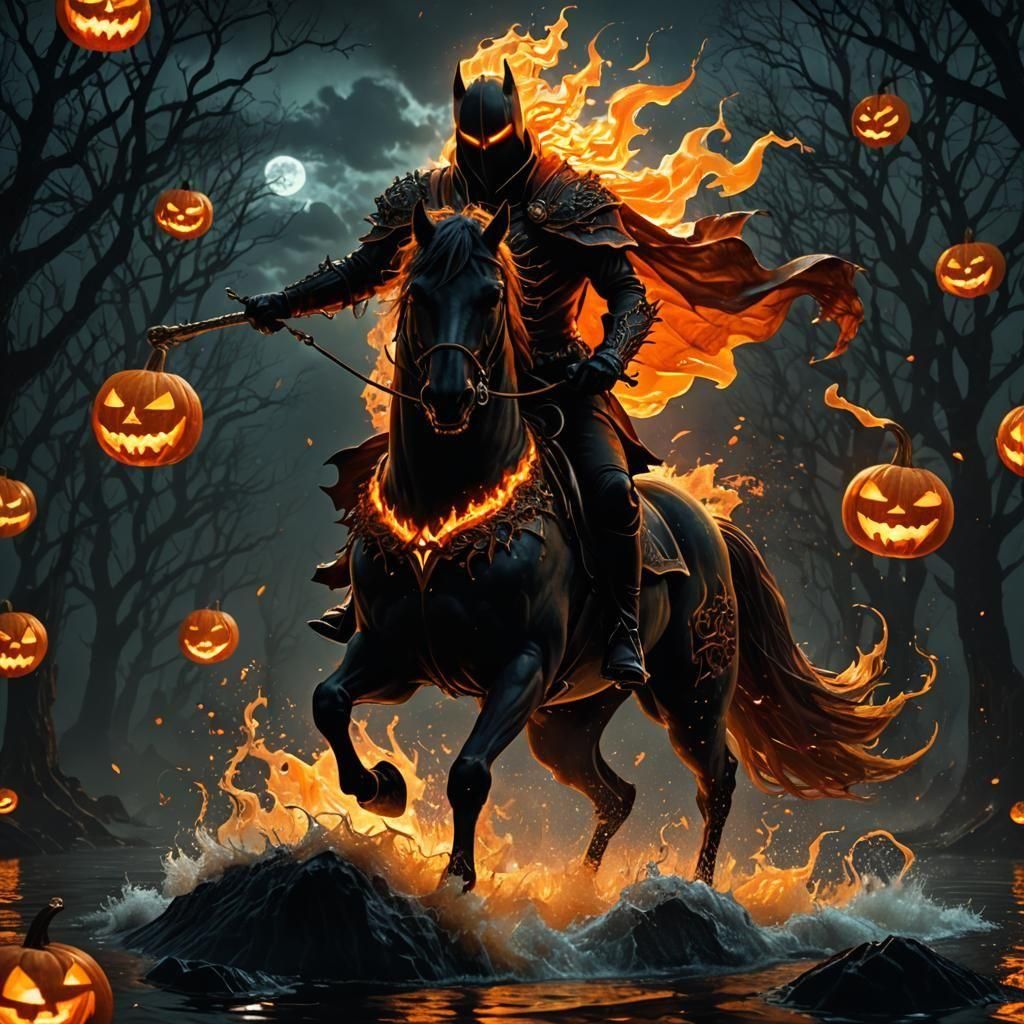 Eerie Headless Horseman Portrait in Digital Art Style