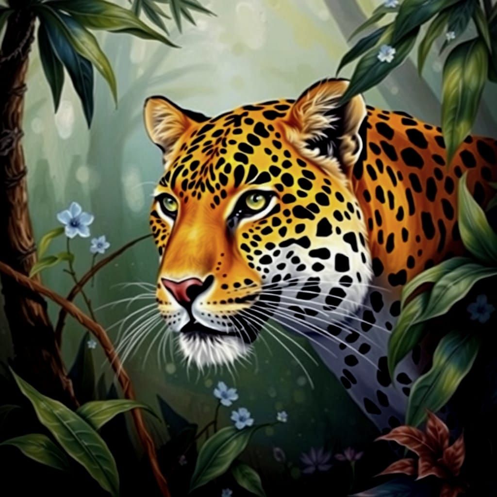 Exotic Jungle Leopard in Vibrant Oil Painting