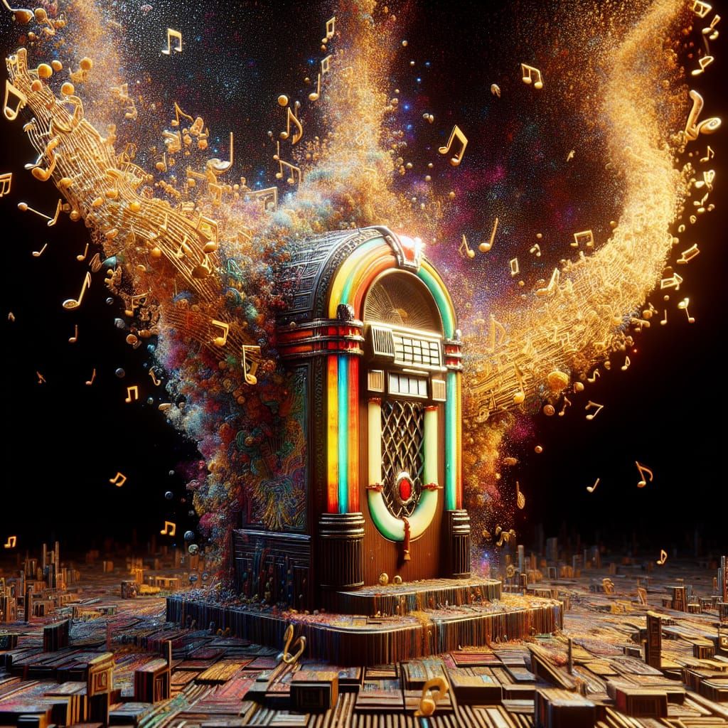 Vibrant Jukebox Erupts with Musical Notes