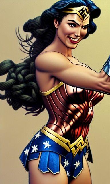Wonder Woman Flexing, Detailed Digital Art