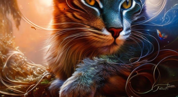 Cat Disturbance: Hyperrealistic Mixed Media Ink Painting