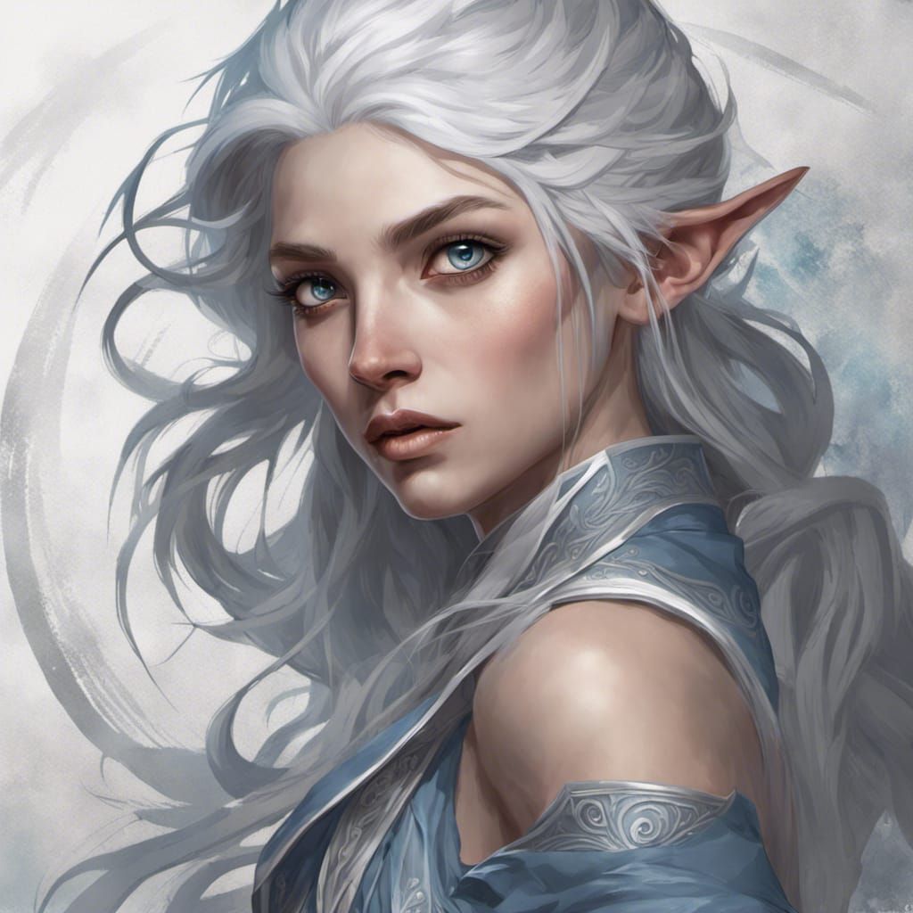 Half-Elf Sorceress Portrait in Art Nouveau Style